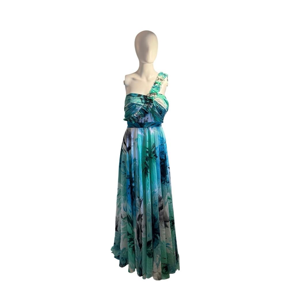Adoro Women’s One Shoulder Maxi Dress G Green Teal Floral Evening Gown